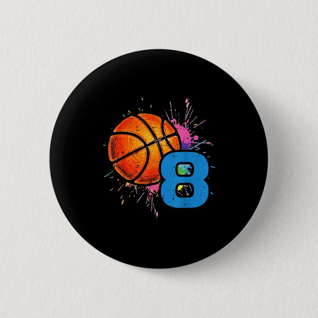 Badge Rond 5 Cm 8th Birthday Basketball 8 Year Old Bday Srts Boys  (Devant)