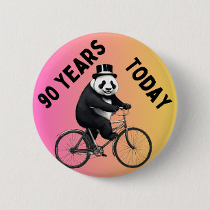 Badge Rond 5 Cm 90 ans aujourd'hui Panda à vélo