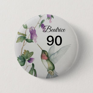Badge Rond 5 Cm 90e anniversaire Sweet Bird Garden Flowers Button