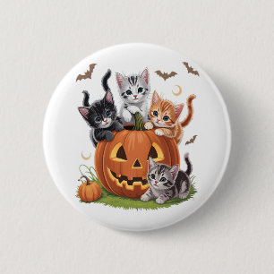 Badge Rond 5 Cm 90s Citrouille Chat Halloween Floral Saison Éffray