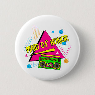 Badge Rond 5 Cm 90S Maid Of Honor Bridesmaid Brigad Retro Bac