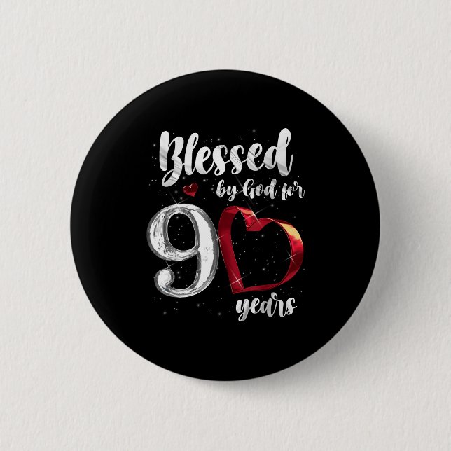 Badge Rond 5 Cm 90th Birthday Blessed By God For 90 Years Birthday (Devant)