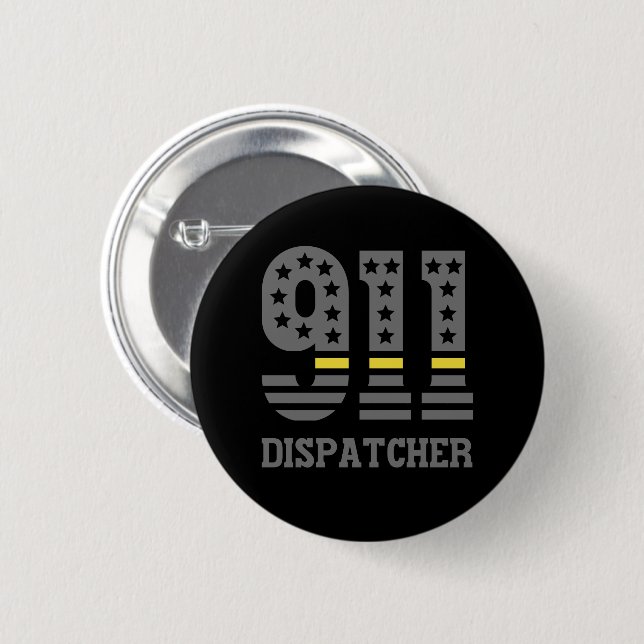 Badge Rond 5 Cm 911 Dispatcher USA Drapeau mince ligne jaune Urgen (Devant & derrière)