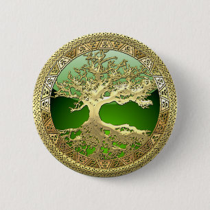 Badge Rond 5 Cm [91] Golden Celtic Tree of Life [3D]