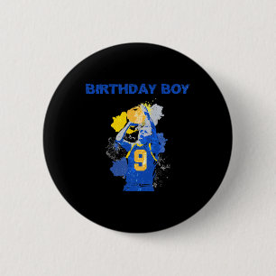 Badge Rond 5 Cm 9 Anniversaire Garçon Bleu Et Jaune Basketbal