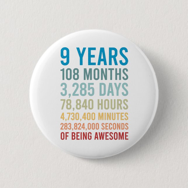 Badge Rond 5 Cm 9 Ans 108 Mois 3285 Jour Être Un Anniversaire Magn (Devant)