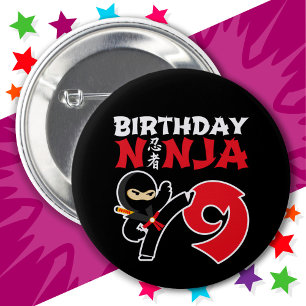 Badge Rond 5 Cm 9 ans Karate Ninja Party Enfants 9e anniversaire