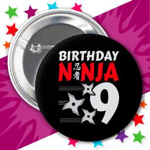 Badge Rond 5 Cm 9 Ans Ninja Party Stars Enfants 9e anniversaire