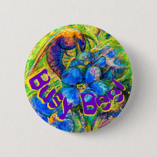 Badge Rond 5 Cm A Bee & Forget-me-not Flowers & votre texte