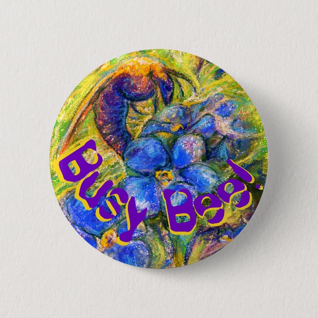Badge Rond 5 Cm A Bee & Forget-me-not Flowers & votre texte (Devant)