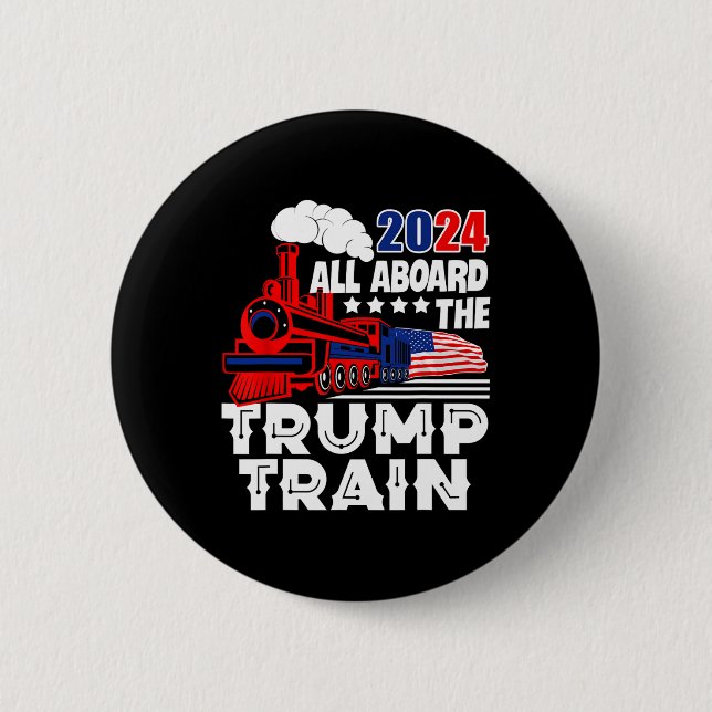 Badge Rond 5 Cm À bord du Trump Train 2024 Drapeau américain Trump (Devant)