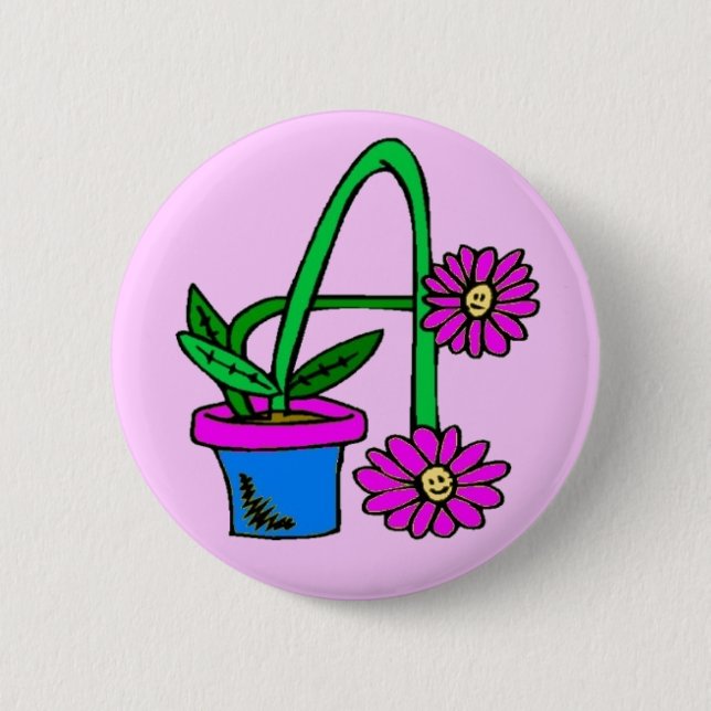Badge Rond 5 Cm A - Bouton Monogramme Fleurs (Devant)