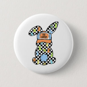 Badge Rond 5 Cm à damiers Bunny Jour de Pâques Coquette Bows Rabbi