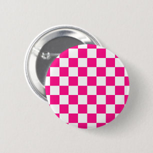 Badge Rond 5 Cm à damiers carré chaud rose blanc rétro géométrique