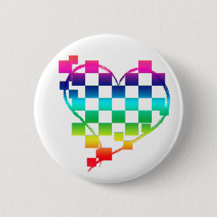 Badge Rond 5 Cm à damiers coeur.