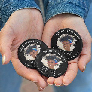 Badge Rond 5 Cm À jamais dans nos cœurs Photo à effet brossé