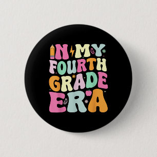Badge Rond 5 Cm À l'ère de ma quatrième année Groovy Retour à l'éc