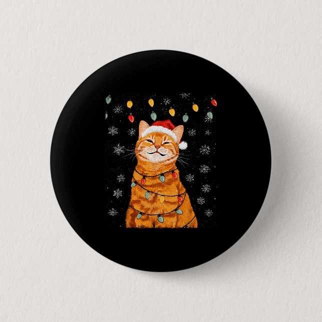 Badge Rond 5 Cm A Merry Christmas Lights Snowflake Ginger Cat Oran (Devant)