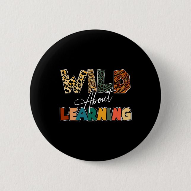 Badge Rond 5 Cm À Propos Apprendre Leopard Enseignant Retour À L'É (Devant)