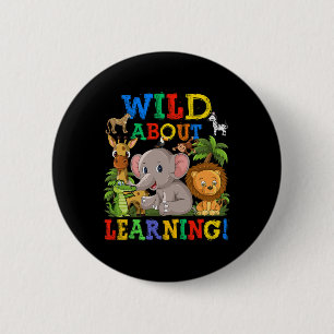 Badge Rond 5 Cm À Propos Apprendre Safari Animaux Jungle Retour À 