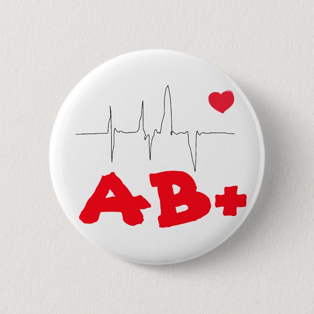 Badge Rond 5 Cm Ab+ Bouton génial de fréquence cardiaque de groupe (Devant)