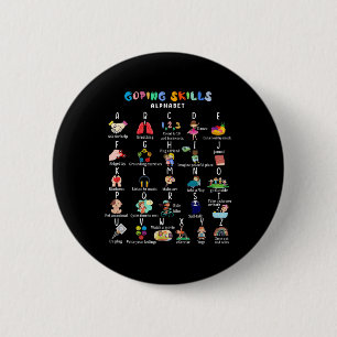 Badge Rond 5 Cm Abc Compétences d'adaptation Alphabet Autosoins Sa