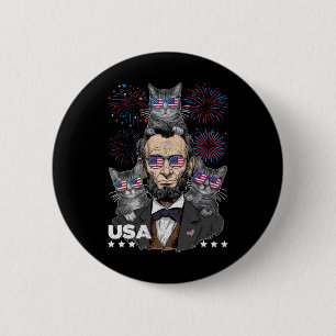 Badge Rond 5 Cm Abe Lincoln amateur de chats drôle 4 juillet indép