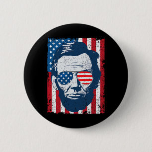Badge Rond 5 Cm Abe Lincoln Barbe Lunettes De Soleil Et Drapeau Am