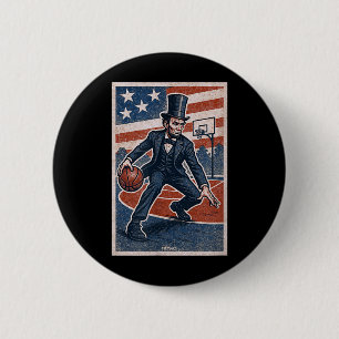 Badge Rond 5 Cm Abe Lincoln Dribbling - Joueur de Basball Américai