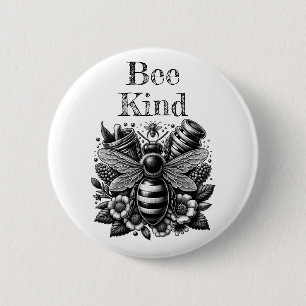 Badge Rond 5 Cm Abee   Citation d'abeille, de miel et de fleurs
