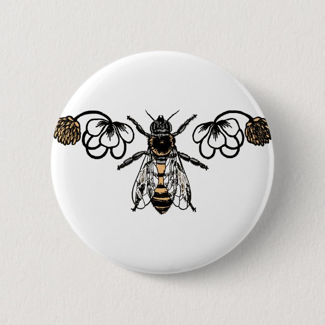 Badge Rond 5 Cm abeille avec le trèfle (Devant)