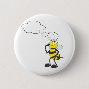 Badge Rond 5 Cm Abeille de pensée avec la bulle de pensée