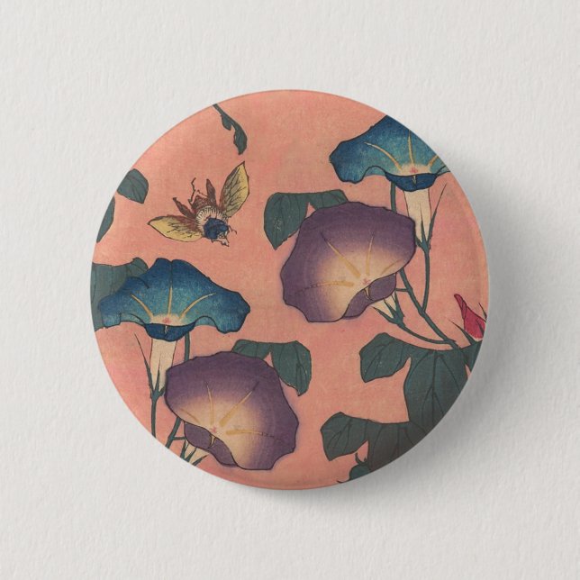 Badge Rond 5 Cm Abeille et Fleur Art japonais asiatique (Devant)