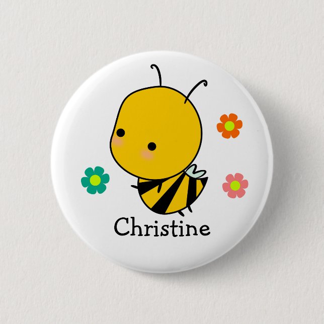 Badge Rond 5 Cm Abeille Et Fleurs Personnalisées (Devant)