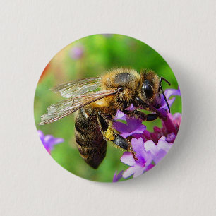 Badge Rond 5 Cm Abeille sur la verveine
