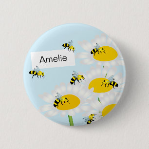 Badge Rond 5 Cm Abeille sur le bouton rond de fleur - arrière -