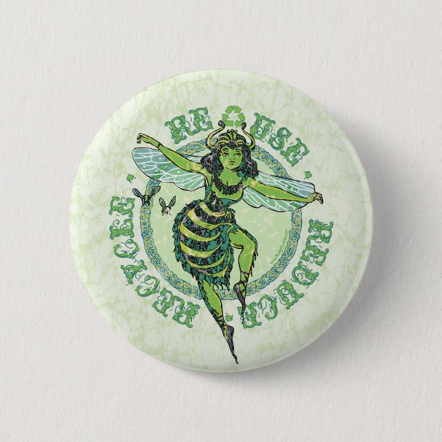 Badge Rond 5 Cm Abeille verte Earthday par des studios de Mudge (Devant)