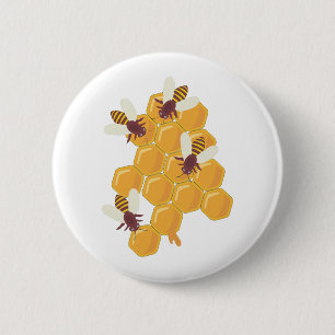 Badge Rond 5 Cm Abeilles de miel et conception de peigne de miel