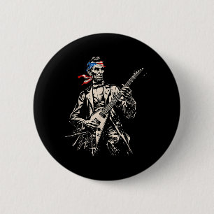 Badge Rond 5 Cm Abraham Lincoln Rétro Jouant du Rock Roll à la Gui