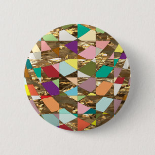 Badge Rond 5 Cm Abstract Colors Gold Foil