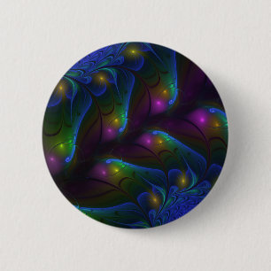 Badge Rond 5 Cm Abstrait Moderne Trippy Fractal Lumineux Coloré