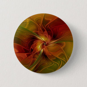 Badge Rond 5 Cm Abstrait Rouge Orange Brown Vert Fractal Art Flowe