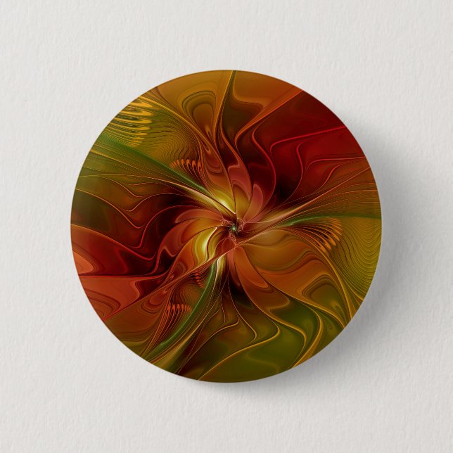 Badge Rond 5 Cm Abstrait Rouge Orange Brown Vert Fractal Art Flowe (Devant)