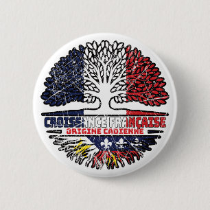 Badge Rond 5 Cm Acadien Cajun France Arbre Drapeau