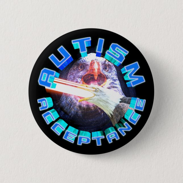 Badge Rond 5 Cm Acceptation de l'autisme Laser Space Eagle Maxing  (Devant)