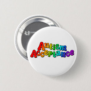 Badge Rond 5 Cm Acceptation de l'autisme Typographie arc-en-ciel