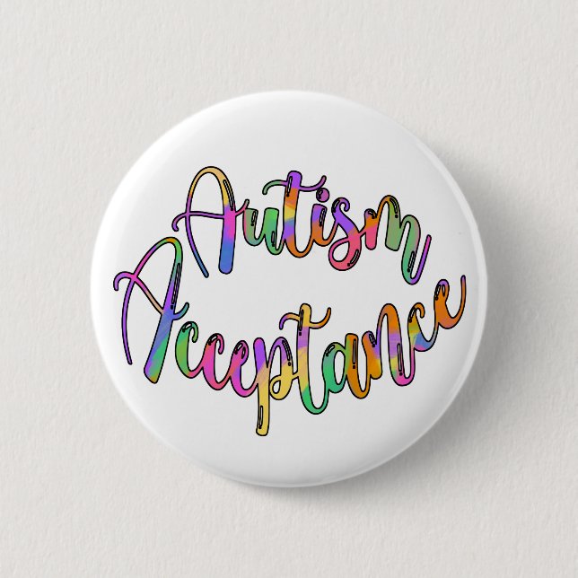 Badge Rond 5 Cm Acceptation de l'autisme Typographie arc-en-ciel (Devant)