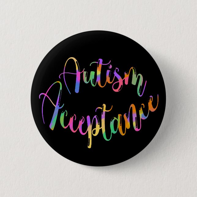 Badge Rond 5 Cm Acceptation de l'autisme Typographie arc-en-ciel s (Devant)
