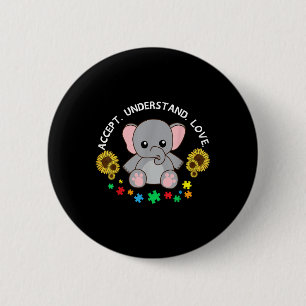 Badge Rond 5 Cm Accepter Comprendre Amour Eléphant Cool Autisme