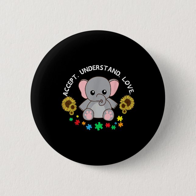 Badge Rond 5 Cm Accepter Comprendre Amour Eléphant Cool Autisme (Devant)